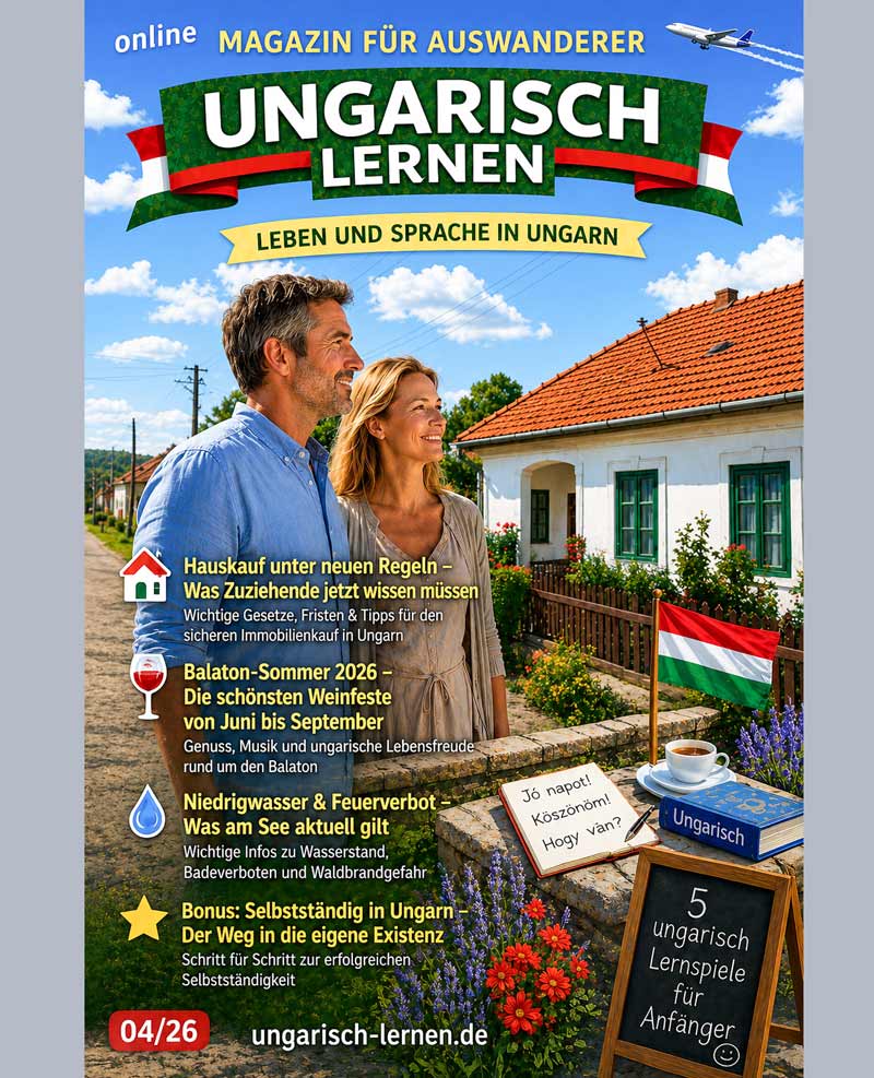 Cover des Online-Magazins Ungarisch lernen Ausgabe 04/26 über Ungarn im Sommer 2026