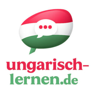 Logo von ungarisch-lernen.de mit Sprechblase in Rot-Weiß-Grün, Symbol für Ungarisch lernen und Sprachkommunikation